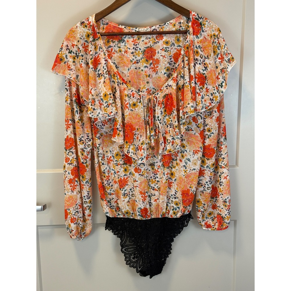 Intimately by Free People Say It To Me Sheer Bodysuit Size‎ XS Floral Sheer Lace